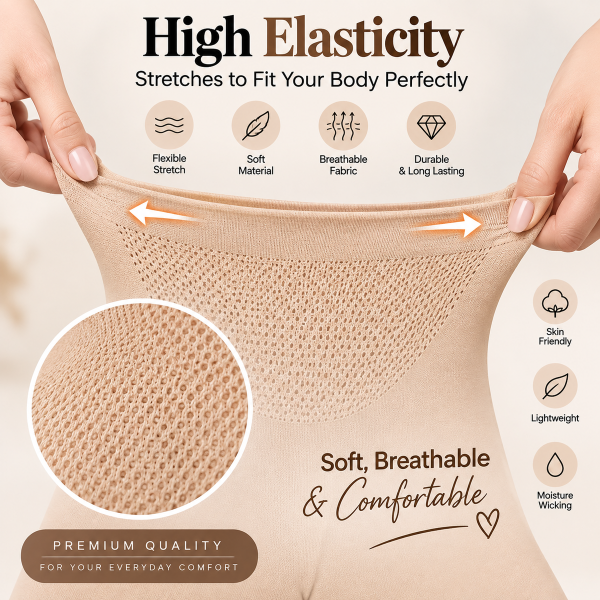 igh-Waisted Tummy Control Shapewear Shorts – Soft, Stretchable & Comfortable