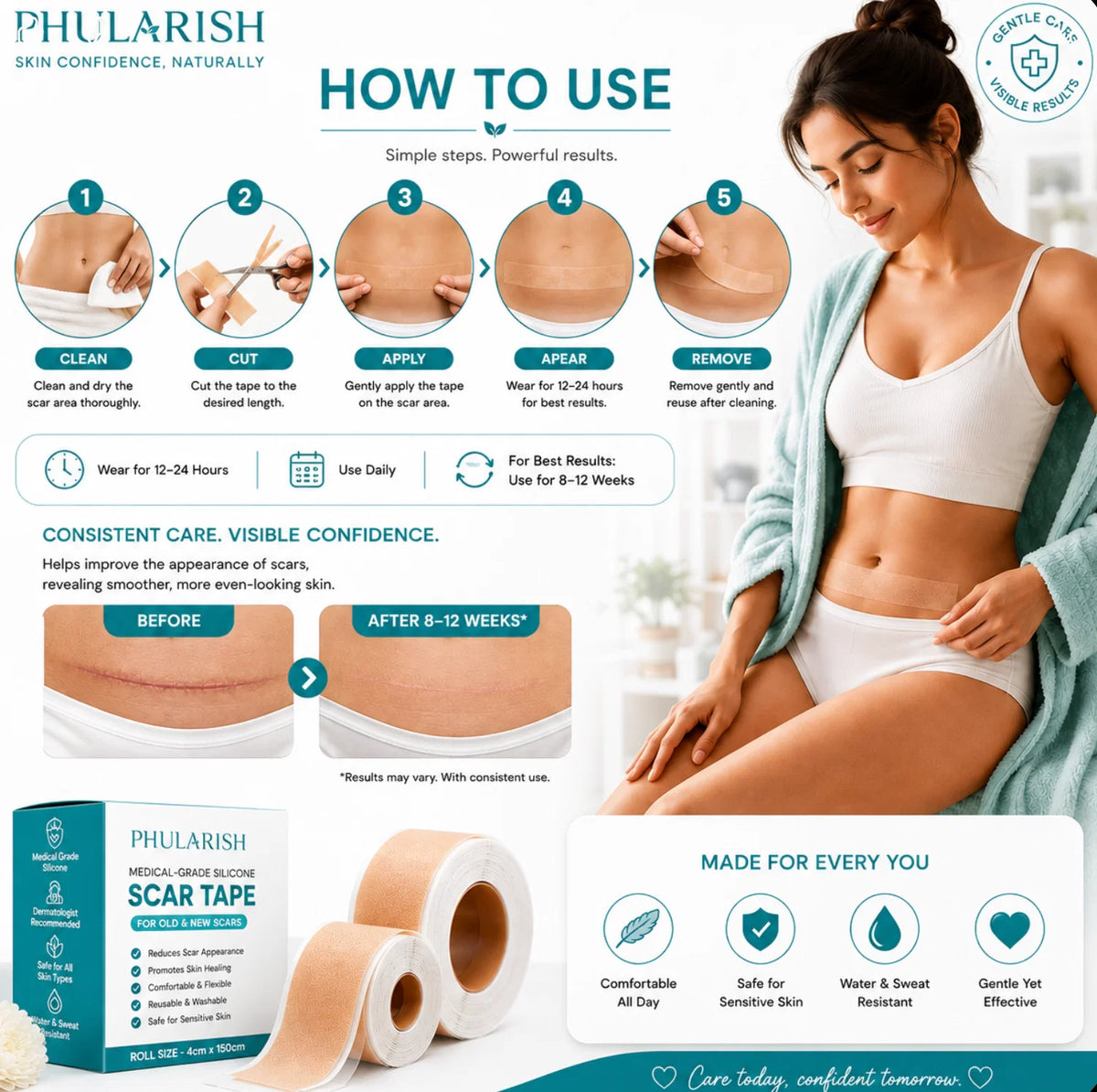 Silicone Scar Remover Tape for Acne & Wrinkles